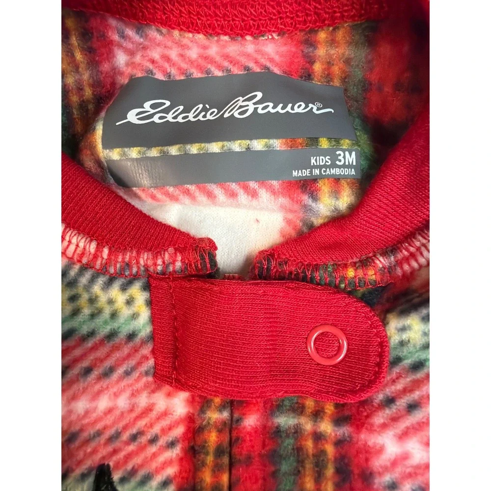 Eddie Bauer Footed Sleeper Baby 3M Plaid Red Truck Christmas Fleece NEW
